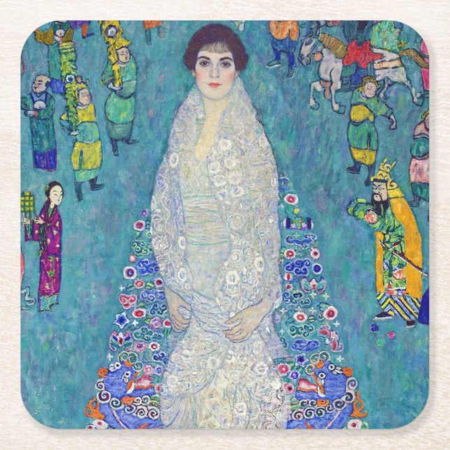 Portrait of Elisabeth Lederer, Gustav Klimt Square Paper Coaster (Front)
