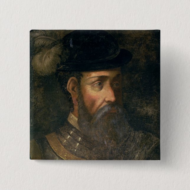 Portrait of Francisco Pizarro (c.1478-1541) Spanis 15 Cm Square Badge (Front)