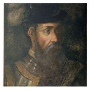 Portrait of Francisco Pizarro (c.1478-1541) Spanis Tile