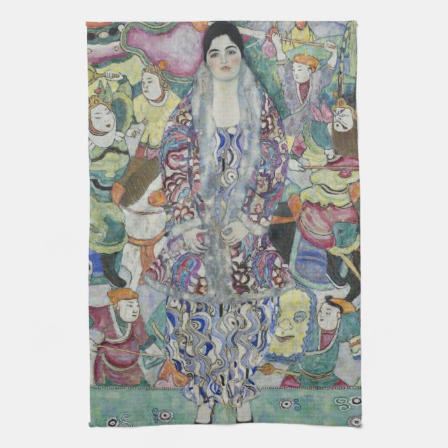 Portrait of Friederike Maria Beer by Gustav Klimt Tea Towel (Vertical)