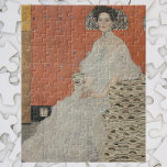 Portrait of Fritza Riedler by Gustav Klimt Jigsaw Puzzle<br><div class="desc">Portrait of Fritza Riedler (1906) by Gustav Klimt is a vintage Victorian Era Symbolism fine art portrait painting. Fritza Riedler is seated in an armchair decorated with gold and silver eye-shaped motifs. The gold and silver squares are repeated across the background wall. About the artist: Gustav Klimt (1862-1918) was an...</div>