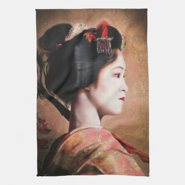 Portrait of Geisha oriental japanese kitchen towel (Vertical)