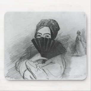 Portrait of George Sand behind her fan Mouse Pad