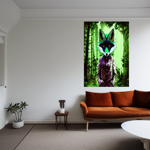Portrait of green fox in green clothes   AI Art  Poster