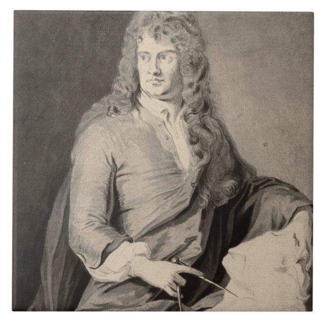 Portrait of Grinling Gibbons (1648-1721) (w/c on p Tile (Front)