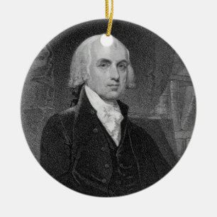 Portrait of James Madison, engraved by William A. Ceramic Tree Decoration