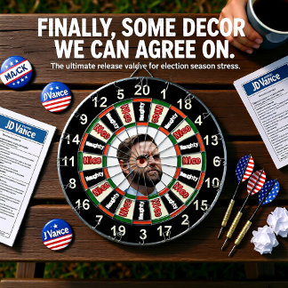 Portrait of JD Vance political dart board