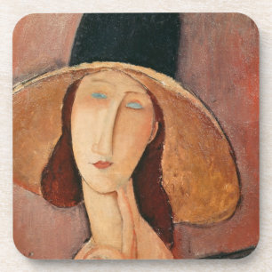 Portrait of Jeanne Hebuterne in a large hat Coaster