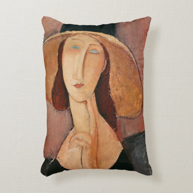 Portrait of Jeanne Hebuterne in a large hat Decorative Cushion (Front(Vertical))