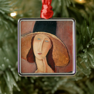 Portrait of Jeanne Hebuterne in a large hat Metal Tree Decoration