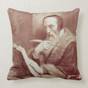 Portrait of John Calvin (1509-1564) (engraving) Cushion