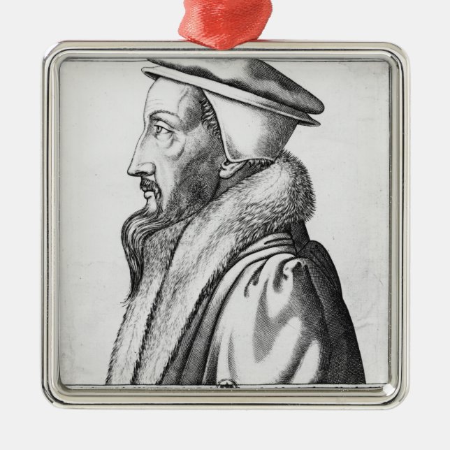 Portrait of John Calvin  aged 53, 1564 Metal Tree Decoration (Front)