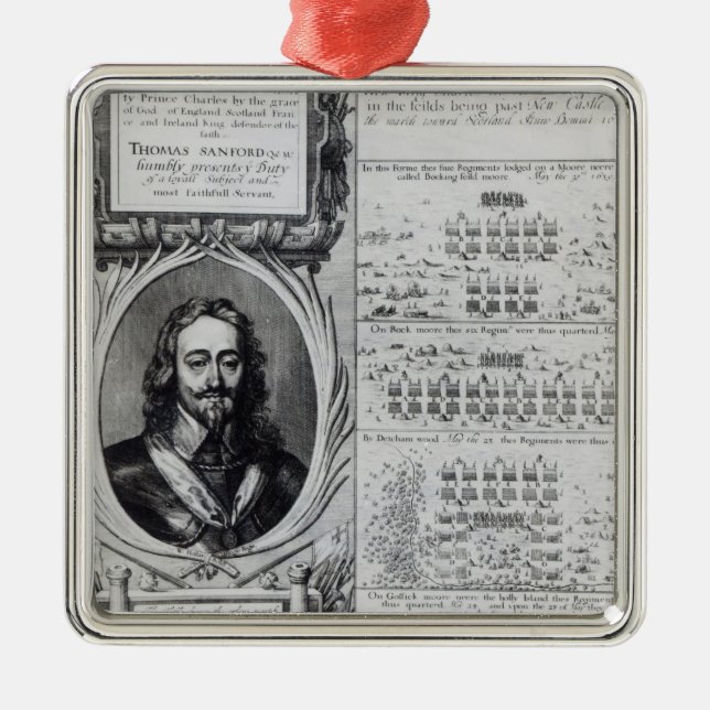 Portrait of King Charles I with diagrams Metal Tree Decoration (Front)
