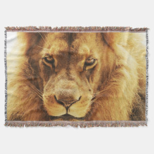 Portrait of male African lion. Throw Blanket