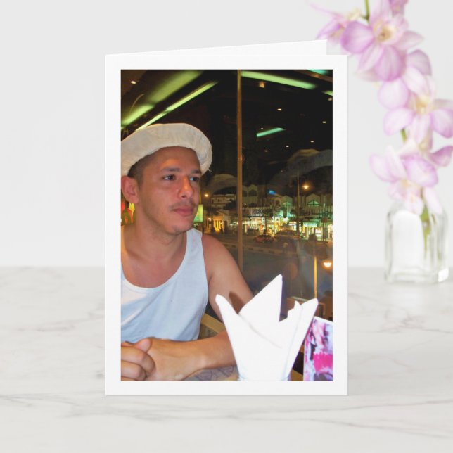 Portrait of Man in Restaurant Card (Orchid)