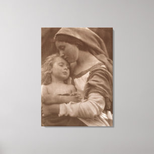 Portrait of mother and child (sepia photo) canvas print