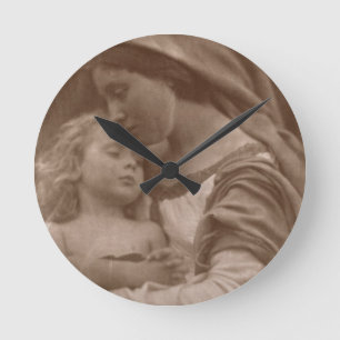 Portrait of mother and child (sepia photo) round clock