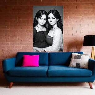 Portrait of mother and daughter   AI Art Poster