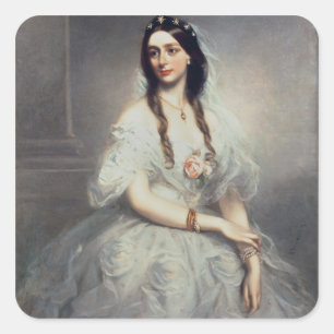 Portrait of Mrs C.W.Stoughton (d.1907), Three-quar Square Sticker