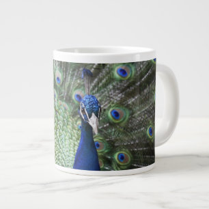 Portrait Of Peacock With Feathers Out Large Coffee Mug