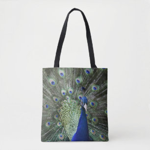 Portrait Of Peacock With Feathers Out Tote Bag