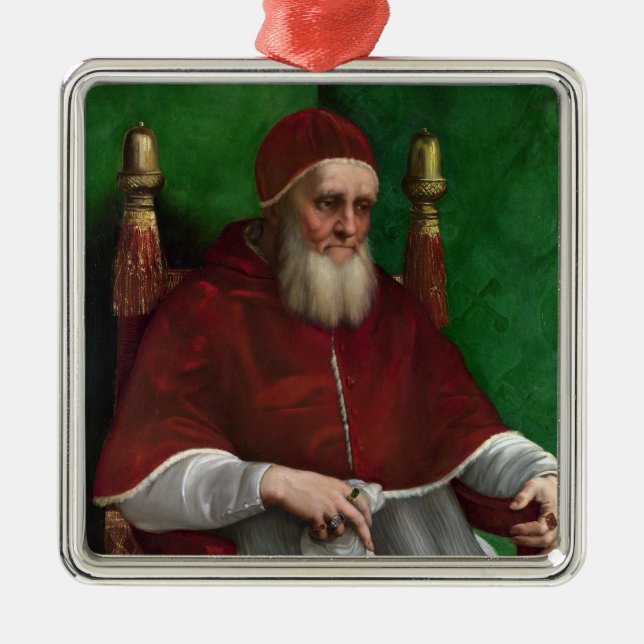 Portrait of Pope Julius II (by Raphael) Metal Tree Decoration (Front)