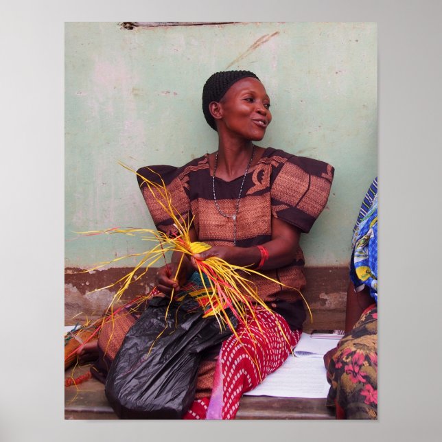 Portrait of pretty Ugandan woman weaving mat Poster (Front)