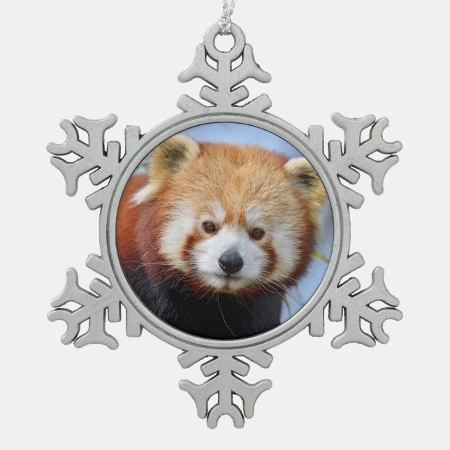 Portrait of red panda snowflake pewter christmas ornament (Front)