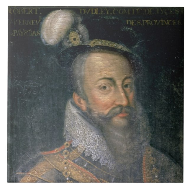 Portrait of Robert Dudley (1532-88) Earl of Leices Tile (Front)