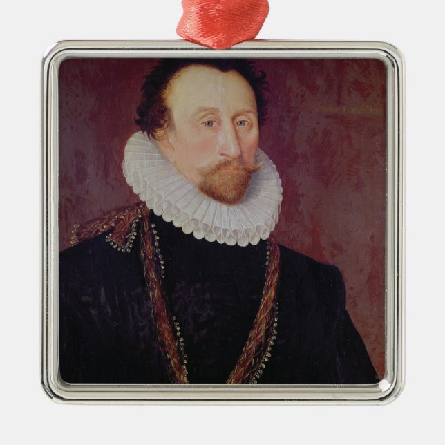 Portrait of Sir John Hawkins  1581 Metal Tree Decoration (Front)