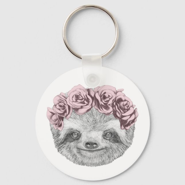 Portrait Of Sloth | Floral Head Wreath Key Ring (Front)