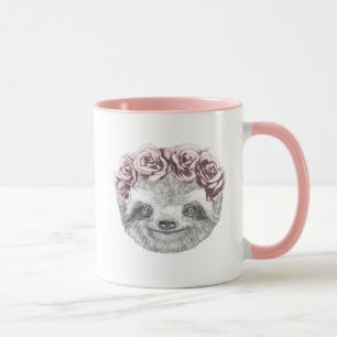 Portrait Of Sloth   Floral Head Wreath Mug