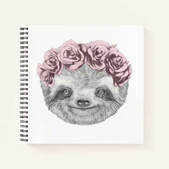 Portrait Of Sloth | Floral Head Wreath Notebook (Front)