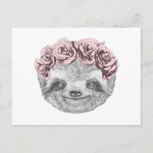 Portrait Of Sloth   Floral Head Wreath Postcard