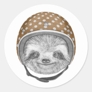 Portrait Of Sloth Motorcycle Helmet Classic Round Sticker