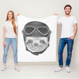 Portrait Of Sloth   Vintage Helmet Fleece Blanket