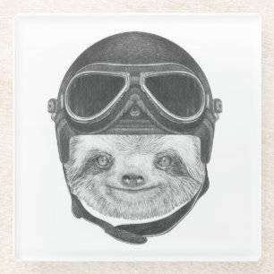 Portrait Of Sloth   Vintage Helmet Glass Coaster