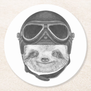 Portrait Of Sloth Vintage Helmet Round Paper Coaster