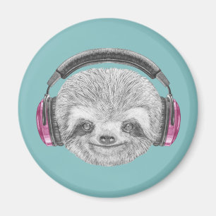 Portrait Of Sloth Wearing Headphones Magnet