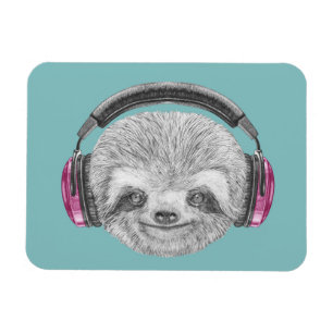 Portrait Of Sloth Wearing Headphones Magnet