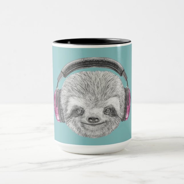 Portrait Of Sloth | Wearing Headphones Mug (Center)