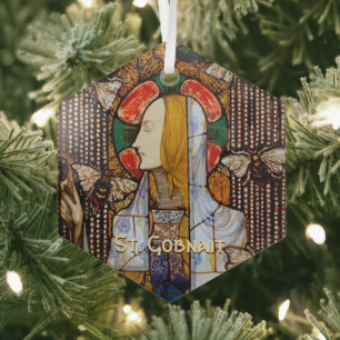 Portrait of St. Gobnait, Patron of Bees, Glass Tree Decoration