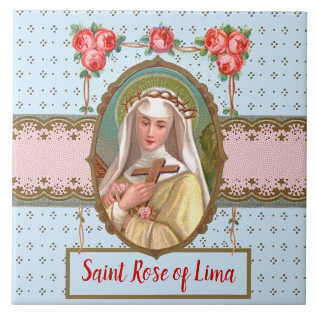 Portrait of St. Rose Draped with Roses (M 024a) Tile (Front)