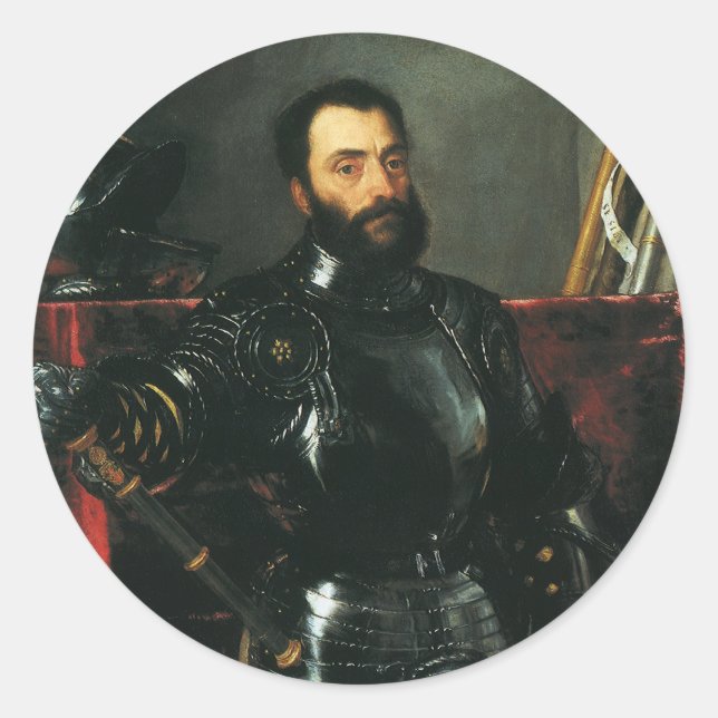 Portrait of the Duke of Urbino by Titian Classic Round Sticker (Front)