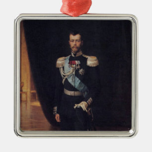 Portrait of Tsar Nicholas II (by Albert Edelfelt) Metal Tree Decoration