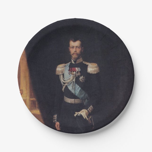 Portrait of Tsar Nicholas II (by Albert Edelfelt) Paper Plate (Front)