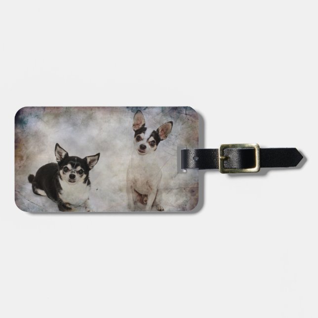 Portrait of two chihuahua's luggage tag (Front Horizontal)
