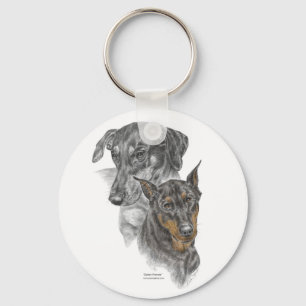 Portrait of Two Dobermans for keys Key Ring