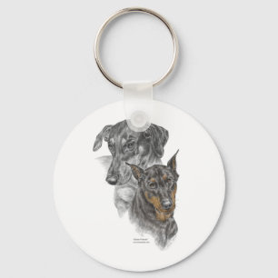Portrait of Two Dobermans Key Ring