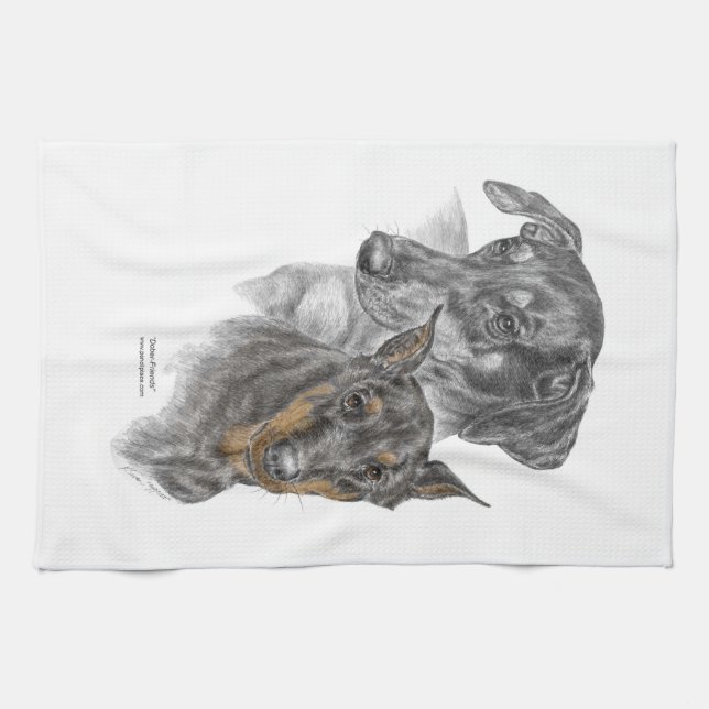 Portrait of Two Dobermans Tea Towel (Horizontal)